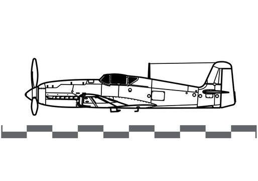Heinkel He 100. World War 2 fighter aircraft. Side view. Image for illustration and infographics.