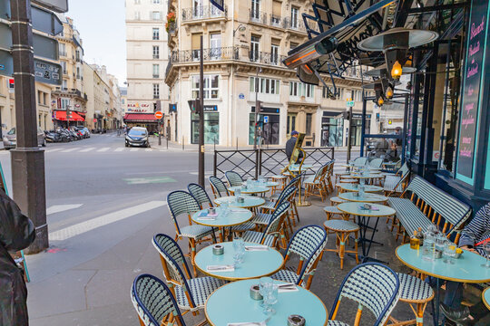 Paris, France, street cafe table with glass and coffee cup