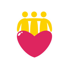 Avatars persons friends hugging with heart flat style icon vector design