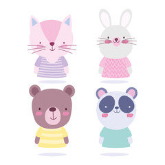 cartoon cute animals characters cat rabbit bear and panda