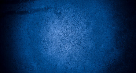 Old wall pattern texture cement blue dark abstract  blue color design are light with black gradient background.