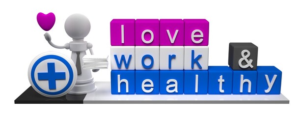 love work and healthy cube with chess figure