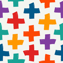 Paint brush strokes seamless pattern. Freehand grunge design background. Crosses motif modern minimal ornament