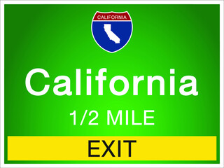 Roadway sign Welcome to Signage on the highway in american style Providing California state information and maps On the green background of the sign vector art image illustration 