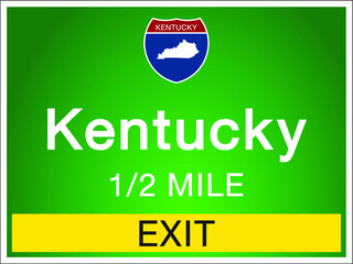 Roadway sign Welcome to Signage on the highway in american style Providing Kentucky state information and maps On the green background of the sign vector art image illustration 