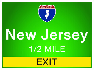 Highway signs before the exit To the state New Jersey Of United States on a green background vector art images Illustration