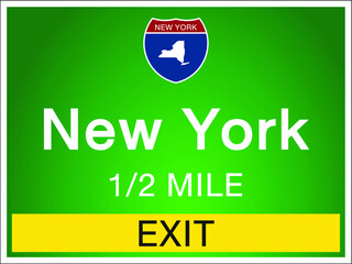 Highway signs before the exit To the state New York Of United States on a green background vector art images Illustration