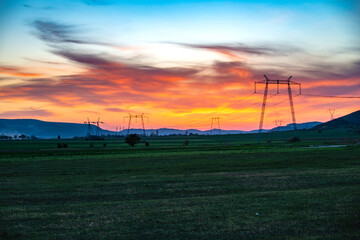 pylons at the sunset
