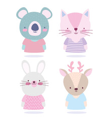 cartoon cute animals characters koala cat rabbit and deer