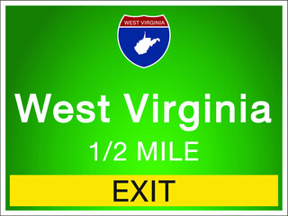 Highway signs before the exit To the state West Virginia Of United States on a green background vector art images Illustration