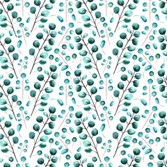 Seamless pattern with eucalyptus twigs and leaves. Watercolor