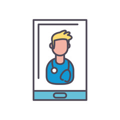 male doctor on smartphone line and fill style icon vector design