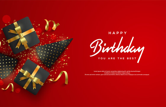 Free Vector  Happy birthday red realistic greeting with confetti