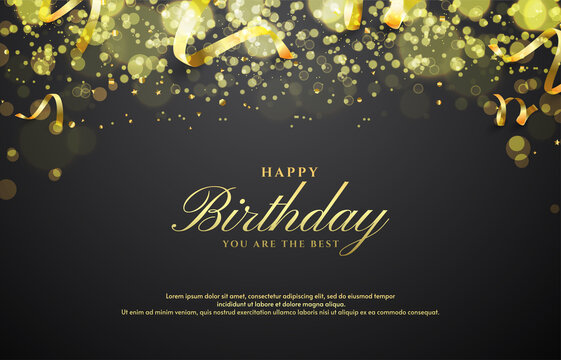 Happy birthday background with illustrations of the golden bokeh effect.