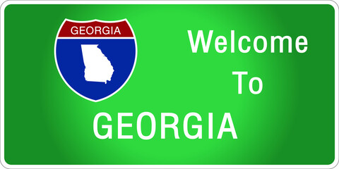Roadway sign Welcome to Signage on the highway in american style Providing georgia state information and maps On the green background of the sign vector art image illustration 