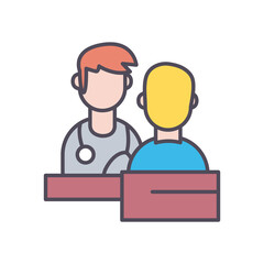 male doctor with patient line and fill style icon vector design