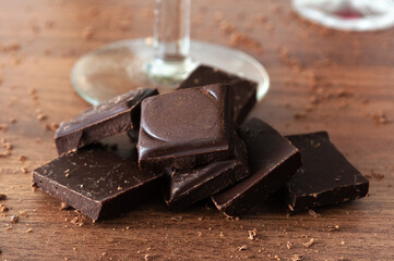 chocoalte pieces on a wooden table