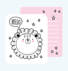 little lion face stars cute animals sketch wildlife cartoon adorable card
