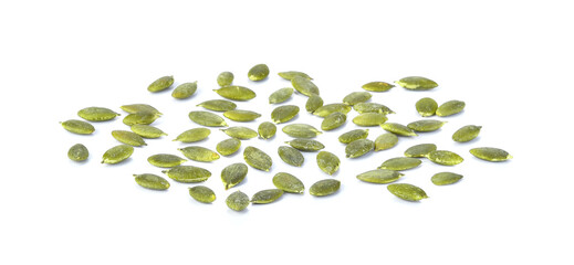 Pumpkin seeds on white background