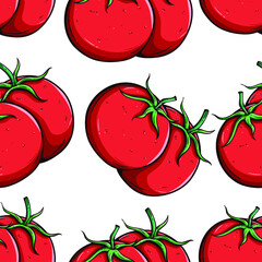 fresh tomato seamless pattern with colored hand drawn style on white background