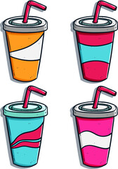 hand drawn or doodle soda drink cups collection with variant of color