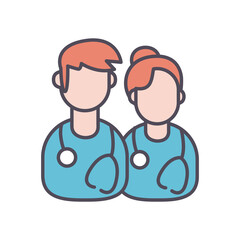 male and female doctor line and fill style icon vector design
