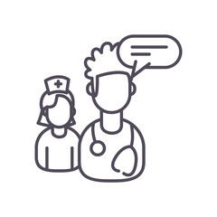 male doctor with bubble and nurse line style icon vector design