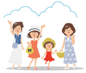 夏服のいろいろな世代の女性