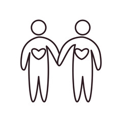 Couple of avatars persons with hearts line style icon vector design