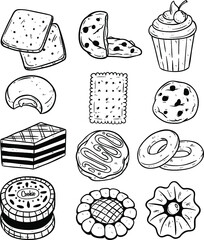 sweet pastry food cookie and biscuit with doodle style
