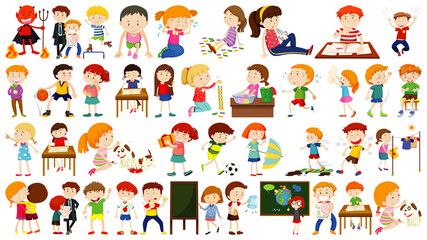 Set of cute kids cartoon character