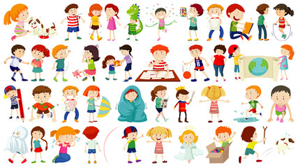 Set of cute kids cartoon character