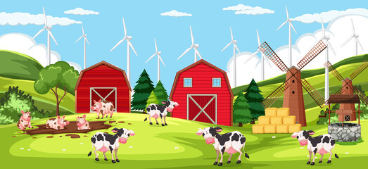 Animal farm on farm background scene