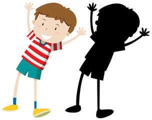 Happy boy ready to play with its silhouette