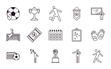 Soccer line style icon set vector design