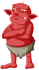 Red goblin or troll standing pose with anger face in cartoon character isolated