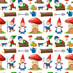 Seamless gnome and pumpkin house in cartoon style