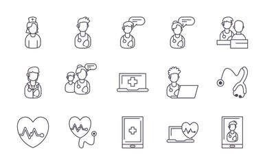doctor and medical care line style icon set vector design