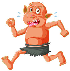 Red goblin or troll running pose with funny face in cartoon character isolated