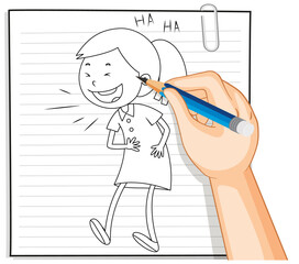 Hand writing of girl laughing outline