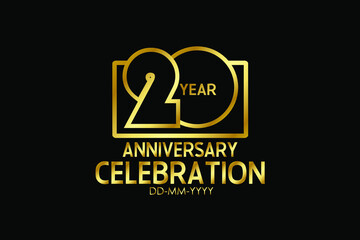 20year anniversary celebration Block Design logotype. anniversary logo with golden isolated on black background - vector
