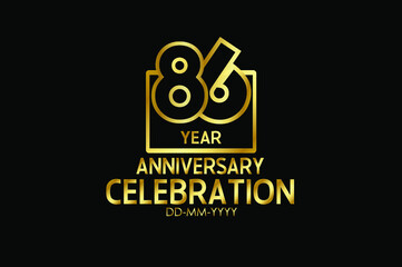 86 year anniversary celebration Block Design logotype. anniversary logo with golden isolated on black background - vector