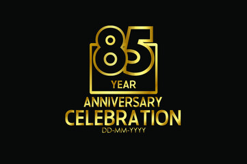 85 year anniversary celebration Block Design logotype. anniversary logo with golden isolated on black background - vector