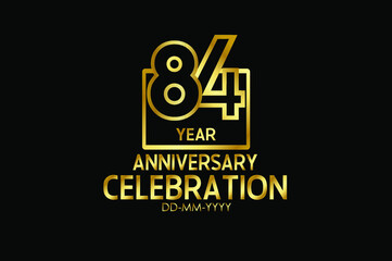 Obraz premium 84 year anniversary celebration Block Design logotype. anniversary logo with golden isolated on black background - vector