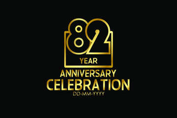 82 year anniversary celebration Block Design logotype. anniversary logo with golden isolated on black background - vector
