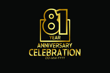 81 year anniversary celebration Block Design logotype. anniversary logo with golden isolated on black background - vector
