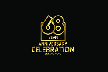 68 year anniversary celebration Block Design logotype. anniversary logo with golden isolated on black background - vector