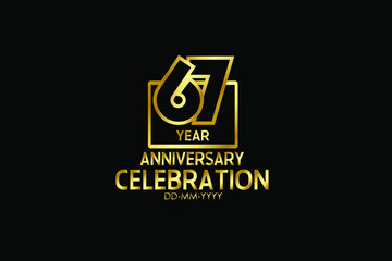 67 year anniversary celebration Block Design logotype. anniversary logo with golden isolated on black background - vector