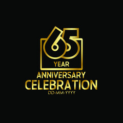 65 year anniversary celebration Block Design logotype. anniversary logo with golden isolated on black background - vector
