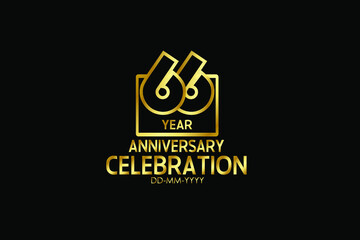66 year anniversary celebration Block Design logotype. anniversary logo with golden isolated on black background - vector